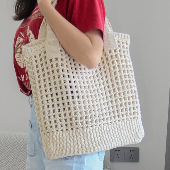 Women's Crochet Beach Tote Bag Hollow Design Travel | Lightweight & Durable - Picture 9 of 9